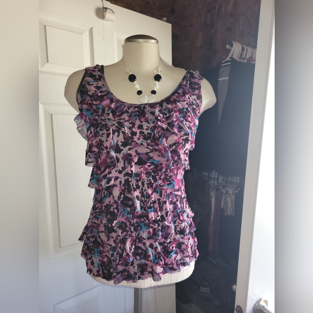 Cleo Multicolor Ruffle Tank Top Size Medium